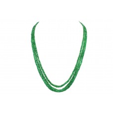 Natural Beryl Gemstone green Cut Beads 3 lines String Necklace 195 Carats